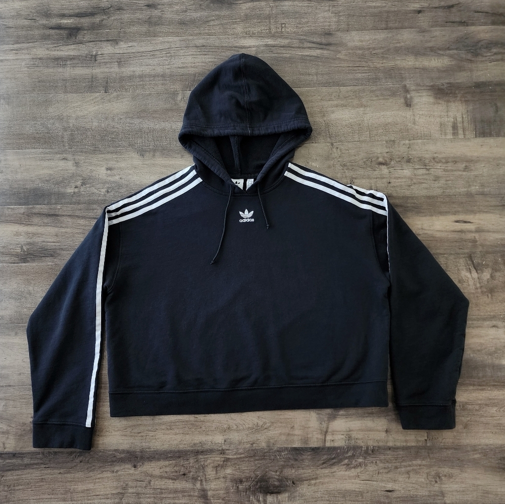 Adidas Essential Cropped Black Pullover Hoodie Women's Large - Picture 6 of 16